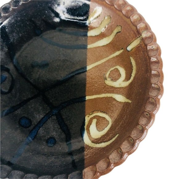 Claybanks Studio Art Pottery Pie Dish Plate Pan Brown Black Abstract Vintage - Picture 4 of 10